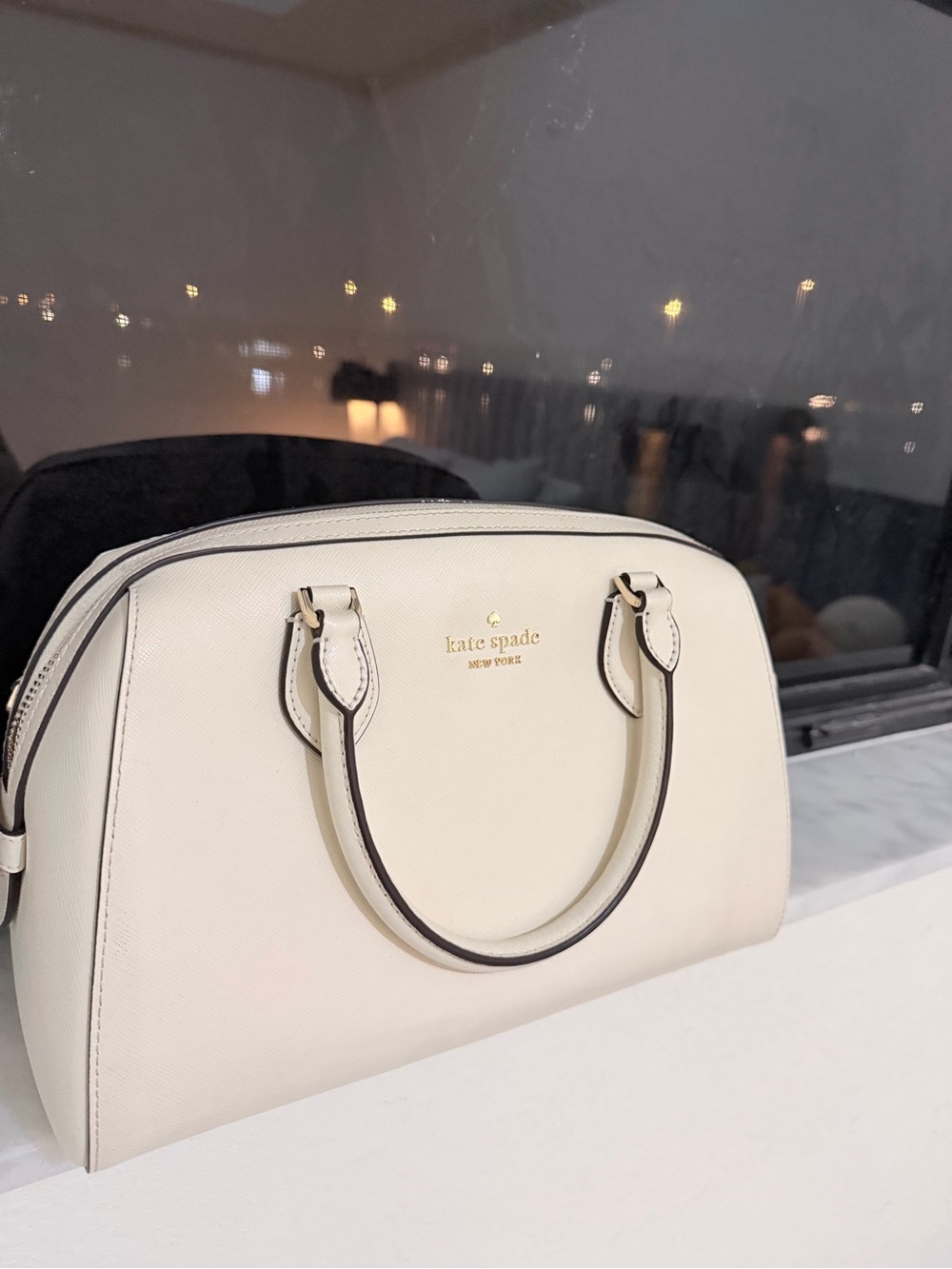 kate spade Cream Dome Satchel with Gold Logo